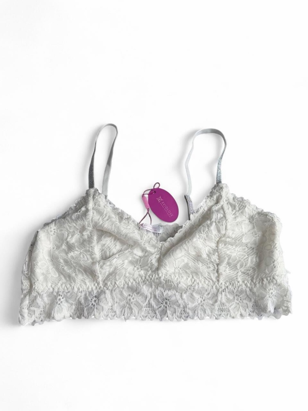 Lace Bralette with silver straps- White